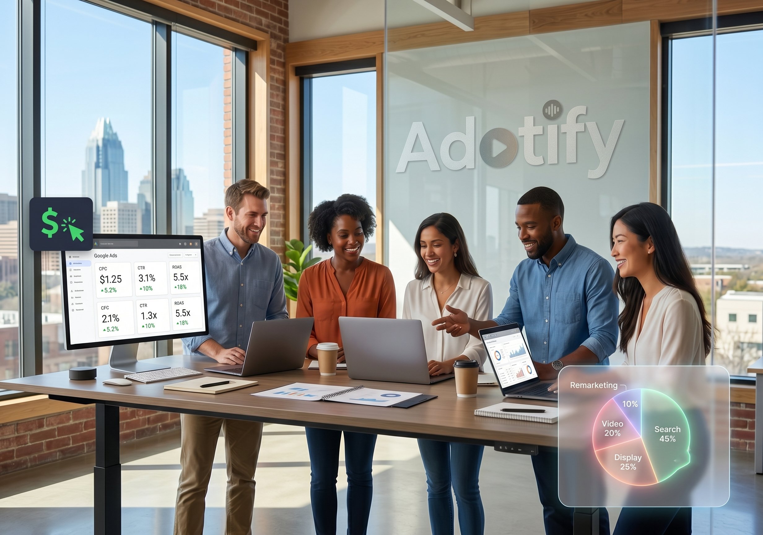 PPC advertising cost analysis and Google Ads performance metrics on monitor